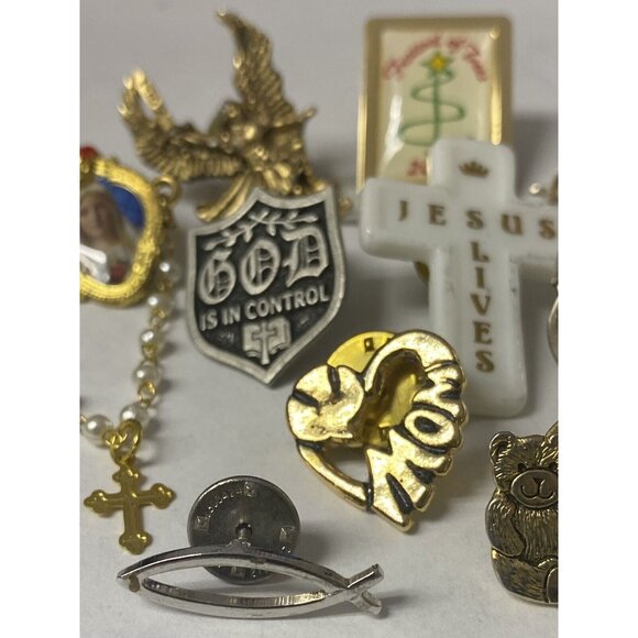 Enameled Pin LOT 12 Religious Cross Catholic Mary Angel TBN Lighthouse Doves - Picture 2 of 7